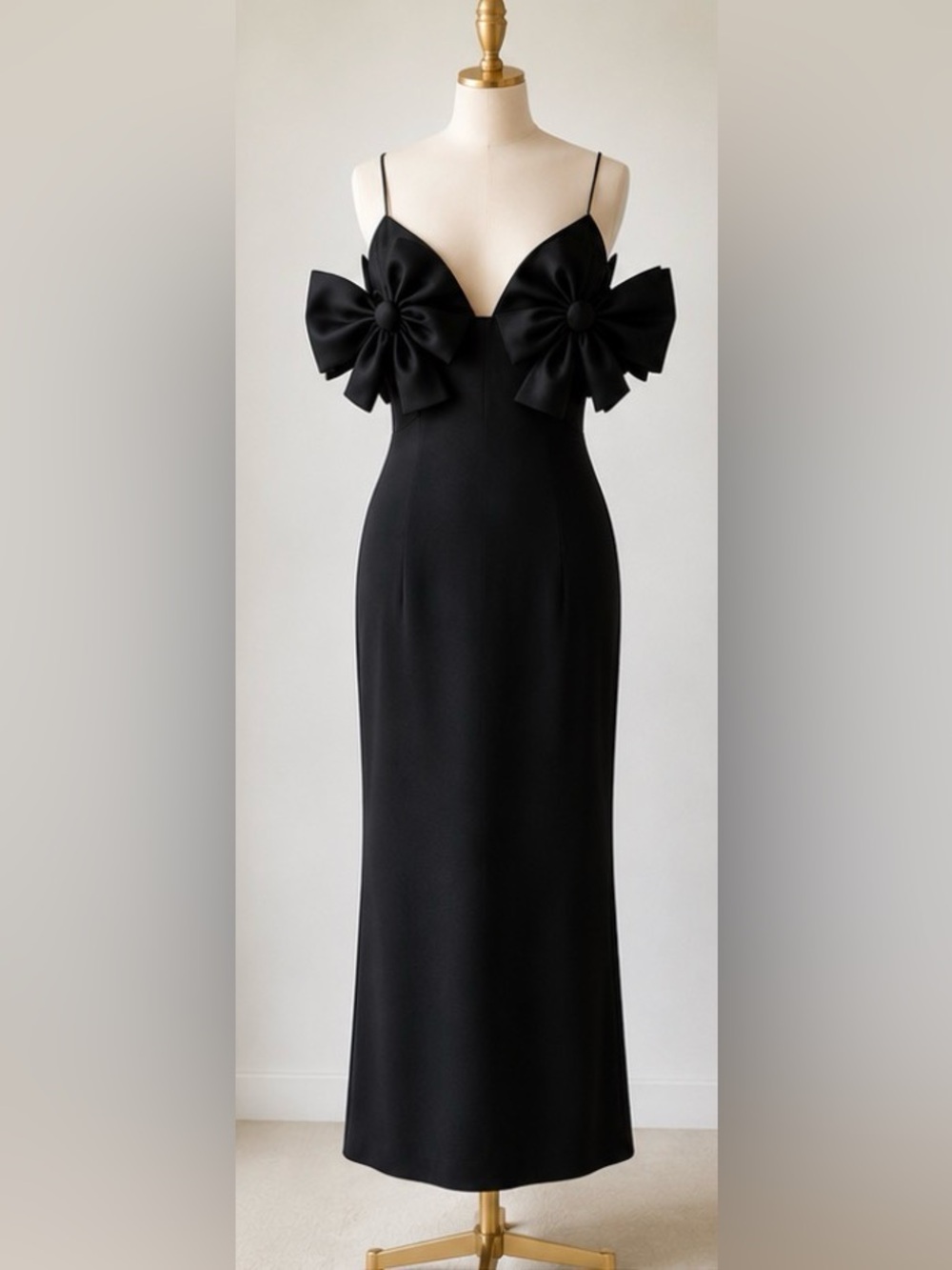 Vintage Black 100% Silk Sculptural Bow Bustier Evening Gown Size S